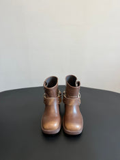 MIUMIU 26S ANKLE BOOTS IN BROWN CALFSKIN SILVER HARDWARE