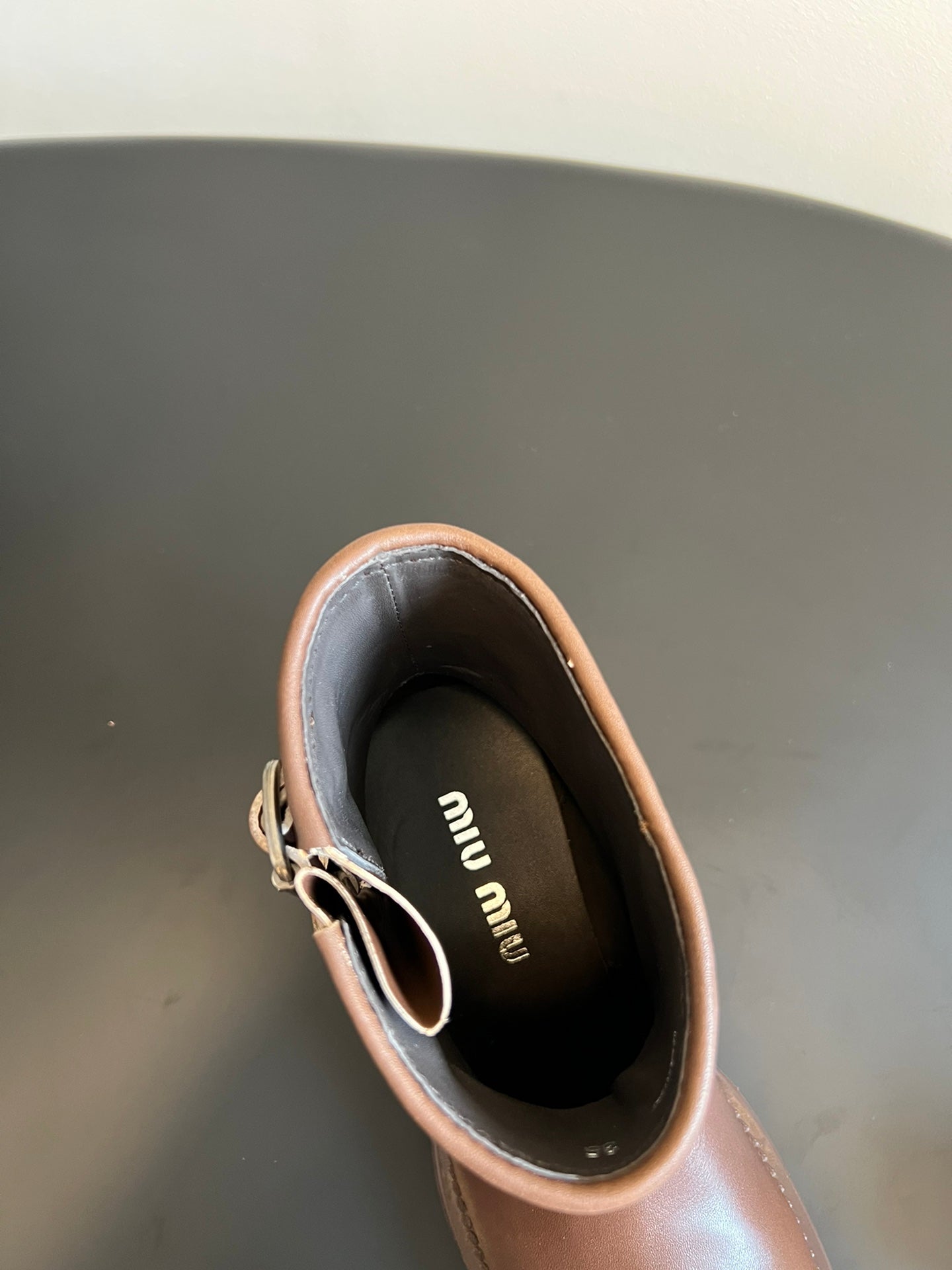 MIUMIU 26S ANKLE BOOTS IN BROWN CALFSKIN SILVER HARDWARE