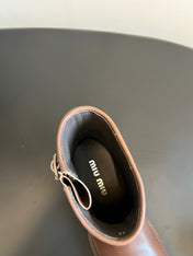 MIUMIU 26S ANKLE BOOTS IN BROWN CALFSKIN SILVER HARDWARE