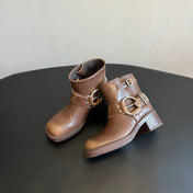 MIUMIU 26S ANKLE BOOTS IN BROWN CALFSKIN SILVER HARDWARE