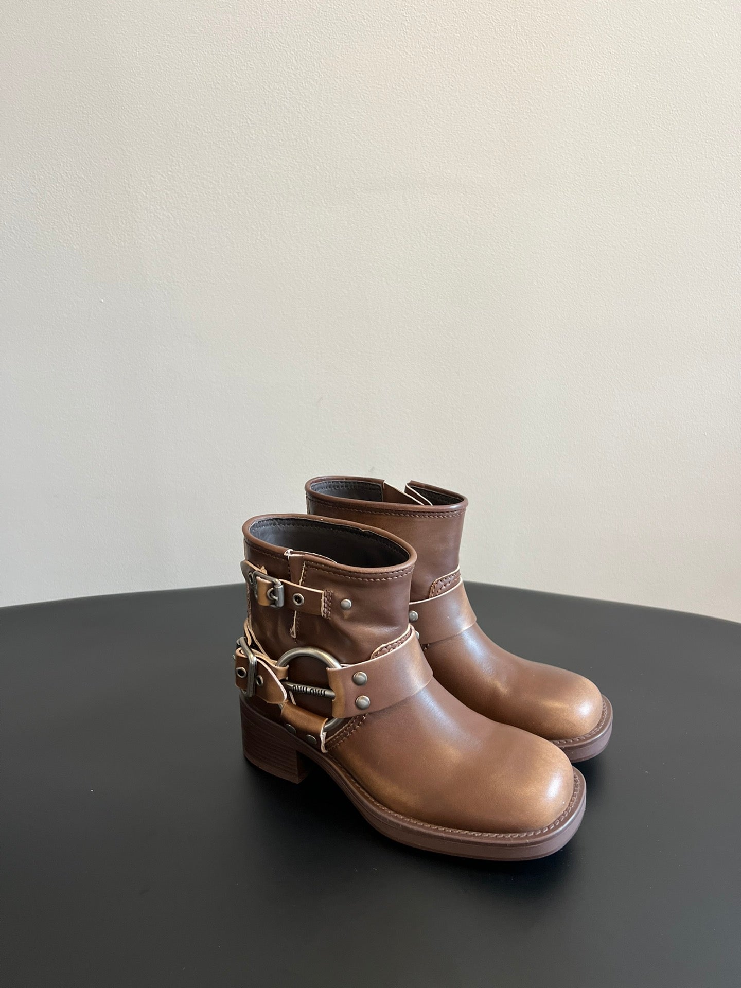 MIUMIU 26S ANKLE BOOTS IN BROWN CALFSKIN SILVER HARDWARE