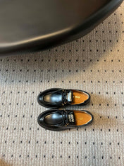 MIUMIU 26S LACED FUME SHOES IN BLACK GLOSSY CALFSKIN