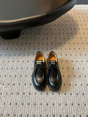 MIUMIU 26S LACED FUME SHOES IN BLACK GLOSSY CALFSKIN