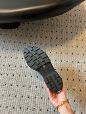 MIUMIU 26S LACED FUME SHOES IN BLACK GLOSSY CALFSKIN