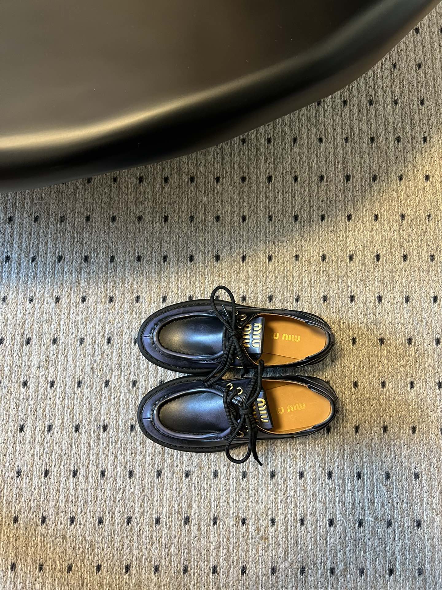 MIUMIU 26S LACED FUME SHOES IN BLACK CALFSKIN