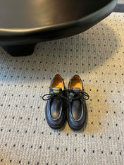 MIUMIU 26S LACED FUME SHOES IN BLACK CALFSKIN