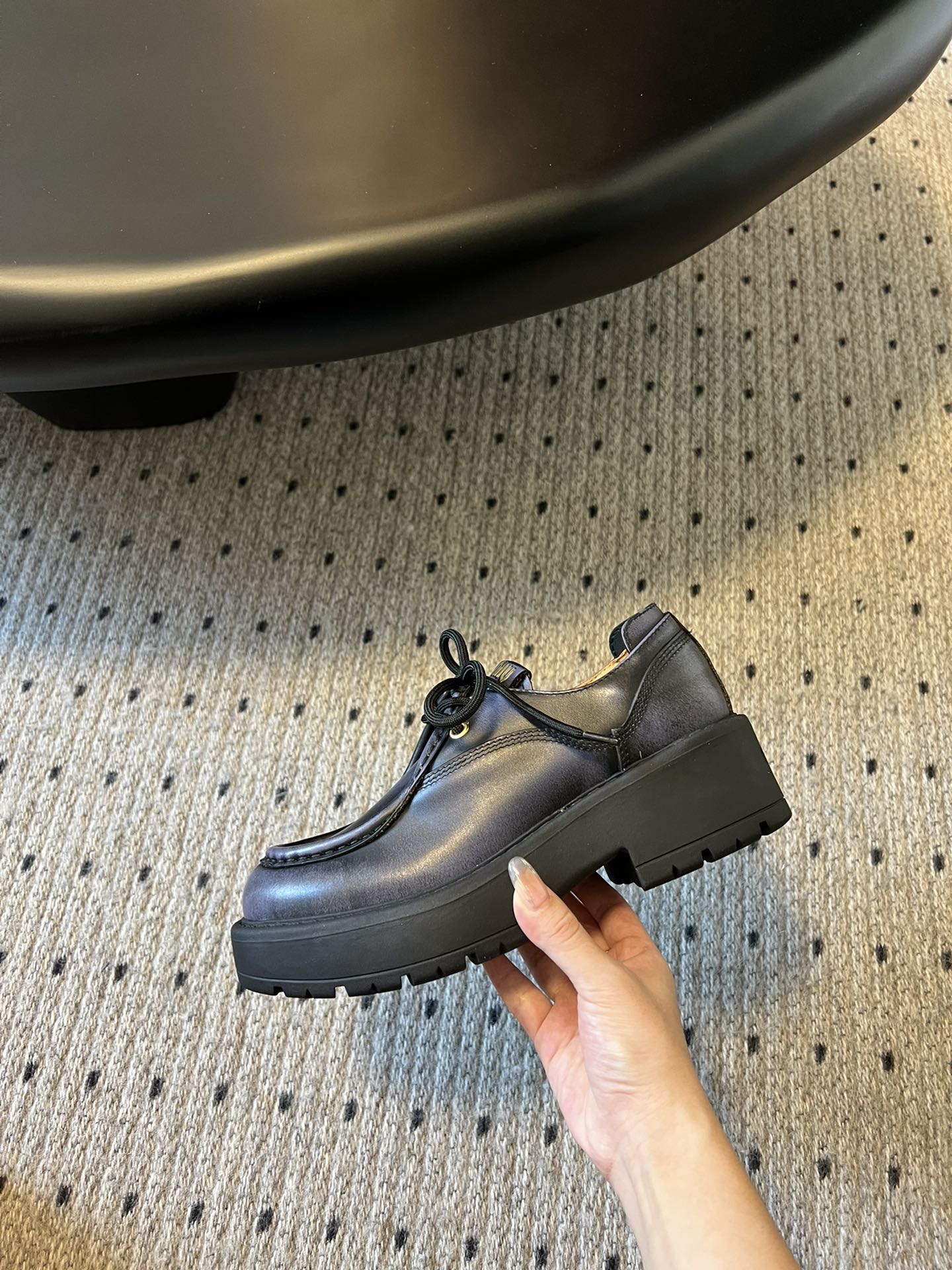 MIUMIU 26S LACED FUME SHOES IN BLACK CALFSKIN