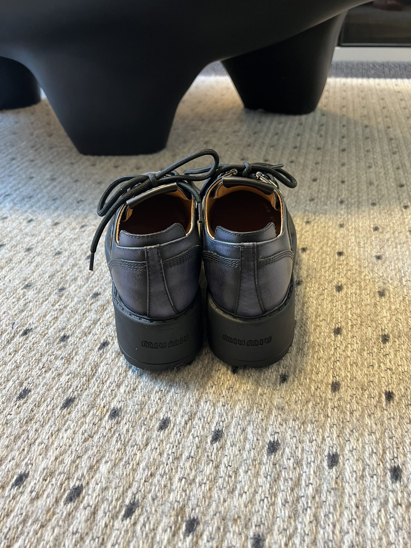 MIUMIU 26S LACED FUME SHOES IN BLACK CALFSKIN