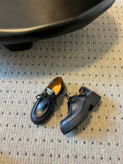 MIUMIU 26S LACED FUME SHOES IN BLACK CALFSKIN