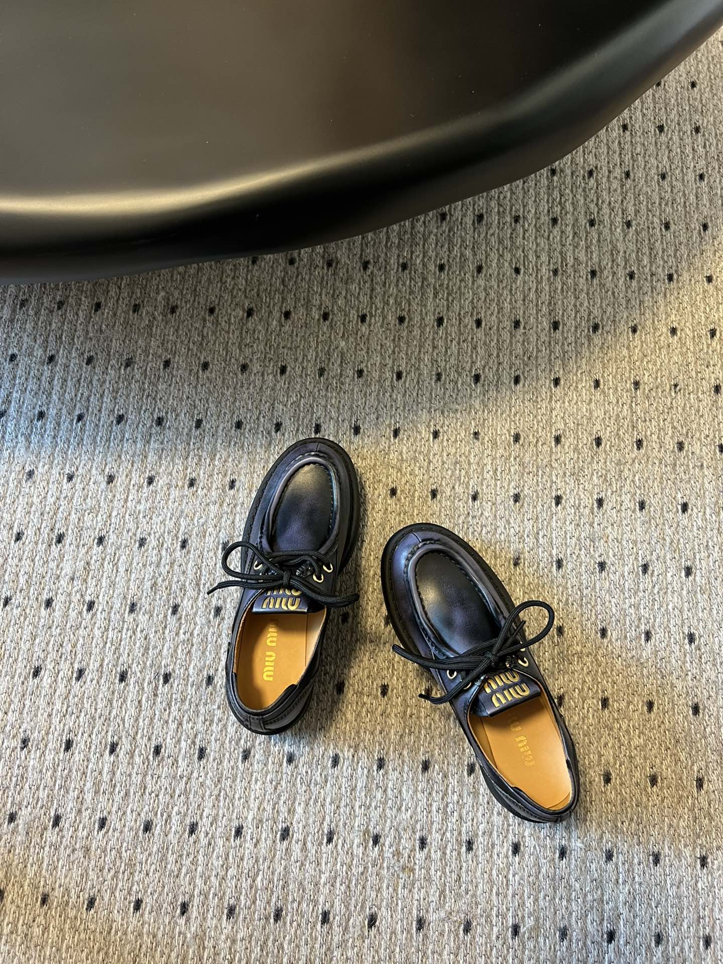 MIUMIU 26S LACED FUME SHOES IN BLACK CALFSKIN