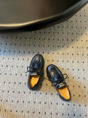 MIUMIU 26S LACED FUME SHOES IN BLACK CALFSKIN