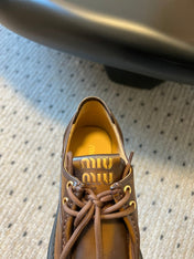 MIUMIU 26S LACED FUME SHOES IN SIENNA BROWN CALFSKIN