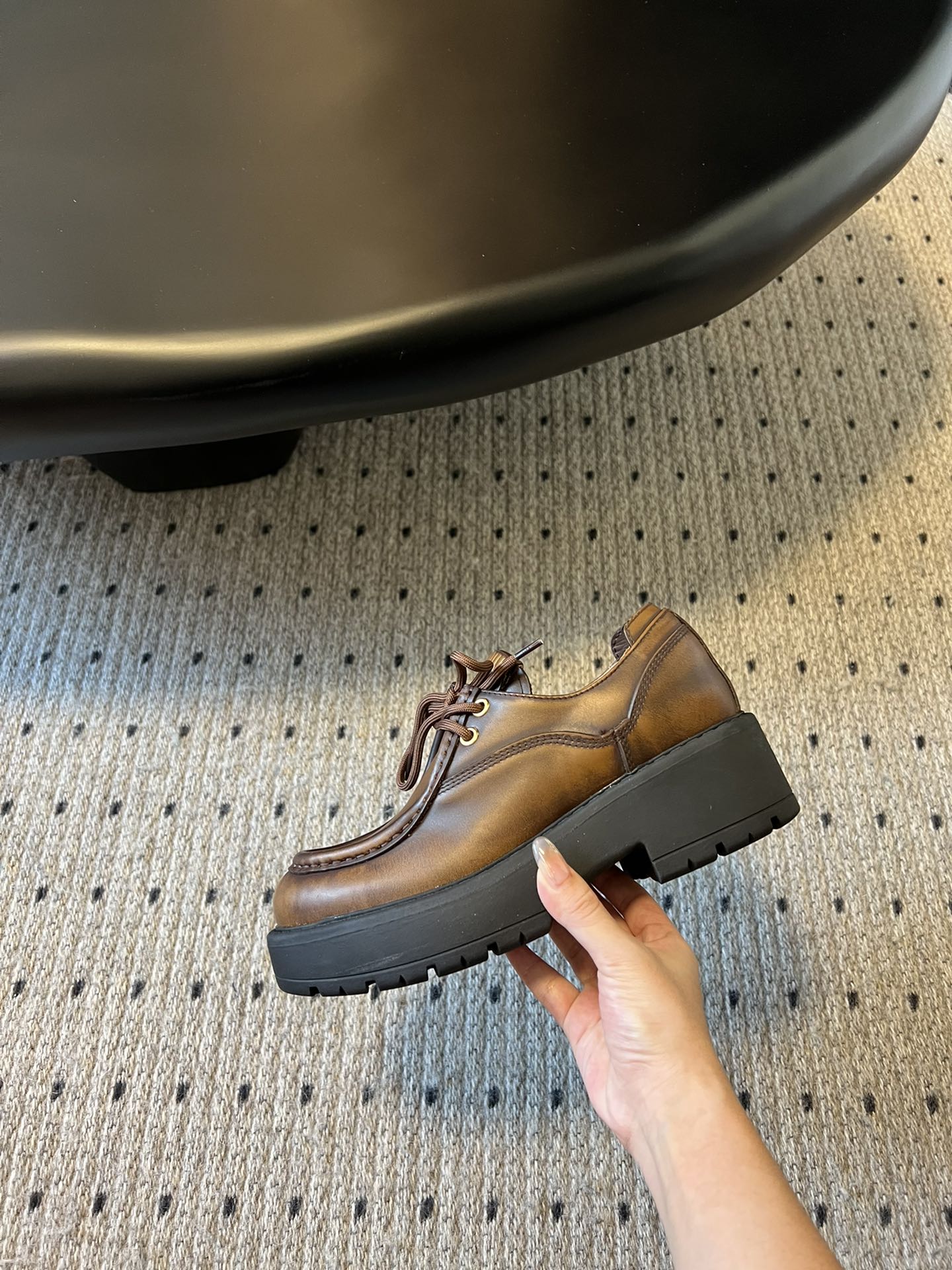 MIUMIU 26S LACED FUME SHOES IN SIENNA BROWN CALFSKIN