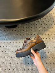 MIUMIU 26S LACED FUME SHOES IN SIENNA BROWN CALFSKIN