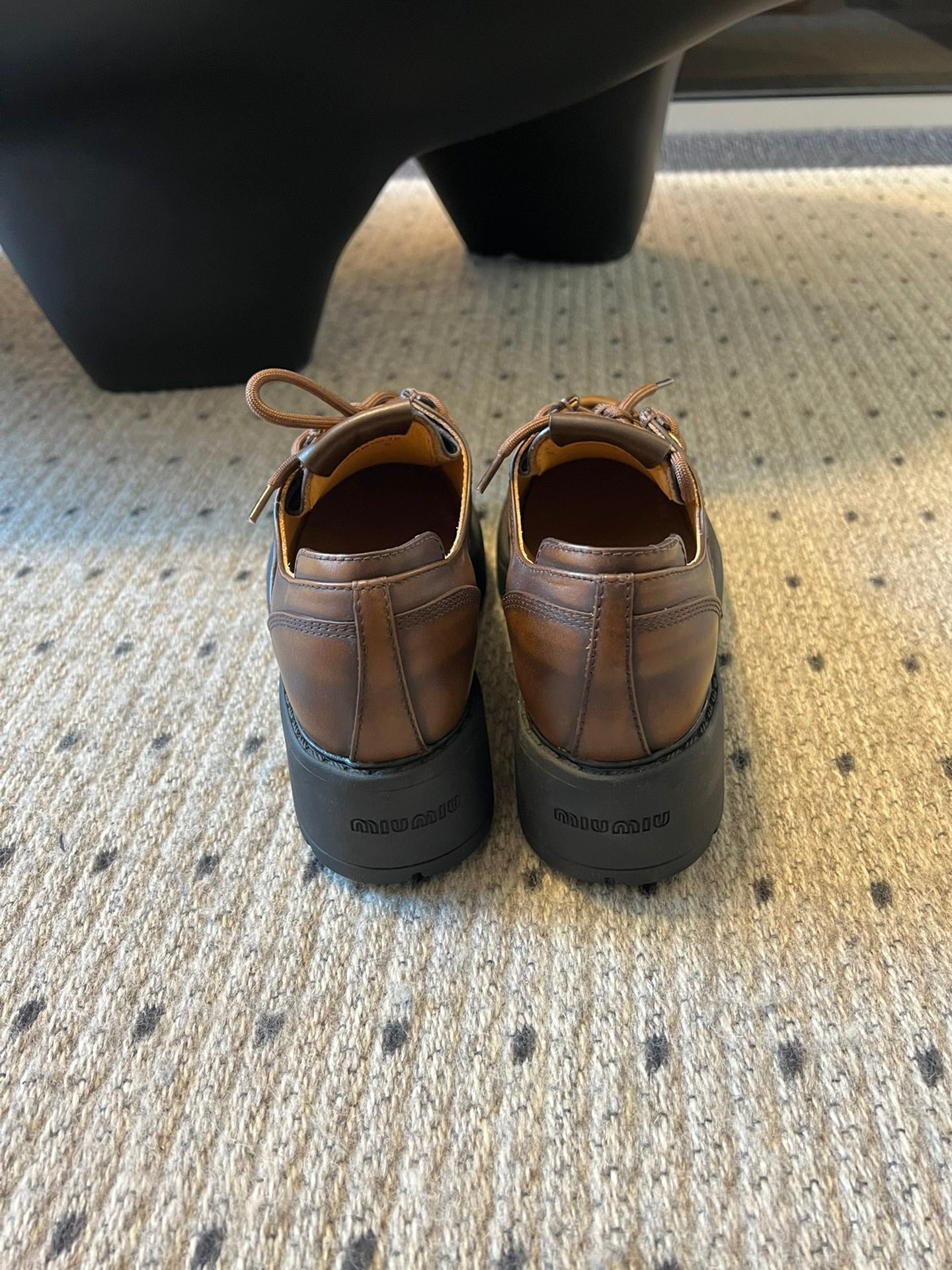 MIUMIU 26S LACED FUME SHOES IN SIENNA BROWN CALFSKIN