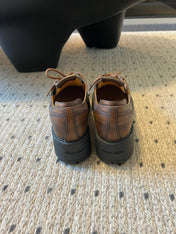 MIUMIU 26S LACED FUME SHOES IN SIENNA BROWN CALFSKIN