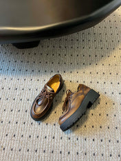 MIUMIU 26S LACED FUME SHOES IN SIENNA BROWN CALFSKIN