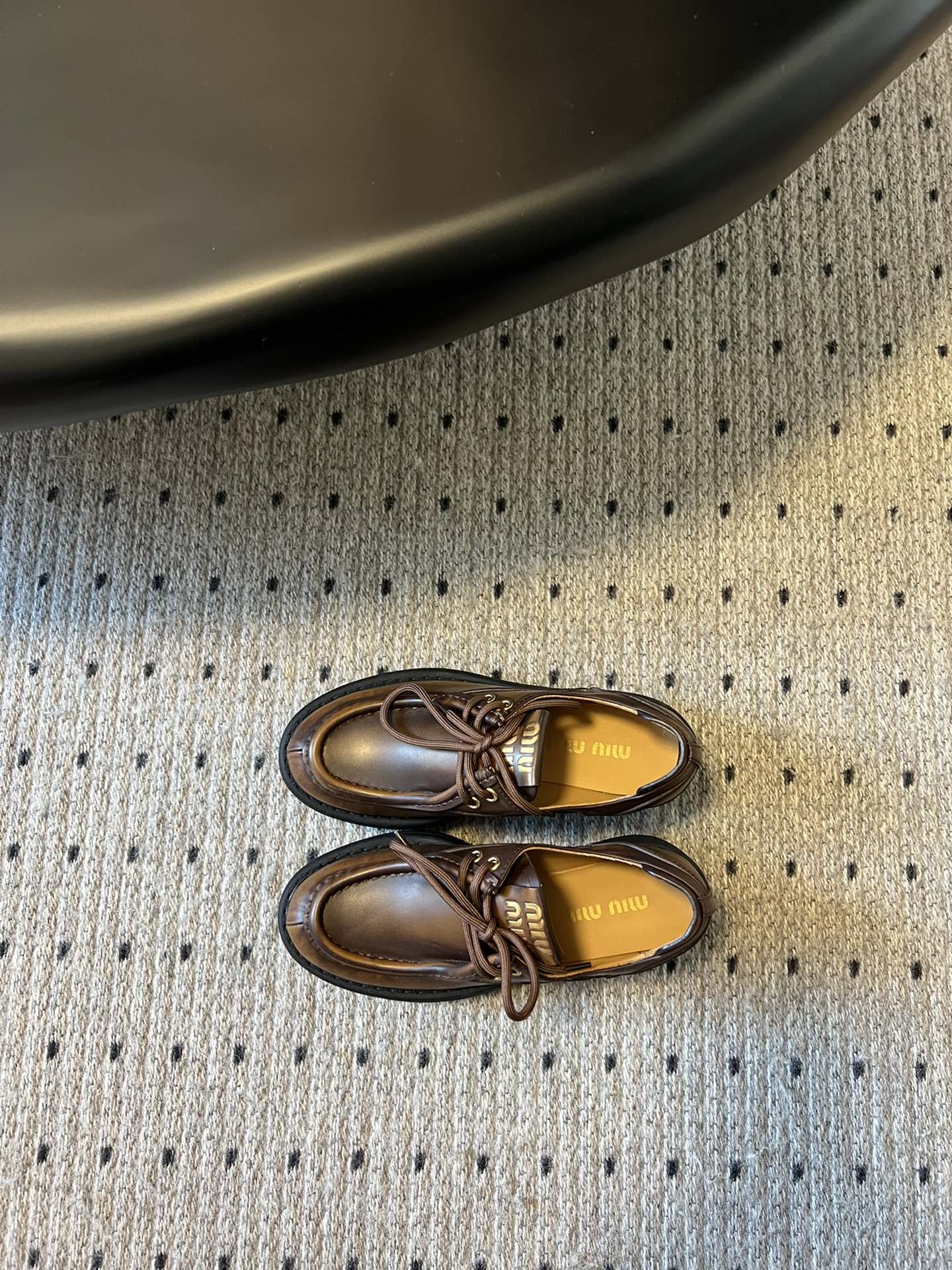 MIUMIU 26S LACED FUME SHOES IN SIENNA BROWN CALFSKIN