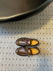 MIUMIU 26S LACED FUME SHOES IN SIENNA BROWN CALFSKIN