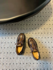 MIUMIU 26S LACED FUME SHOES IN SIENNA BROWN CALFSKIN