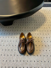 MIUMIU 26S LACED FUME SHOES IN SIENNA BROWN CALFSKIN