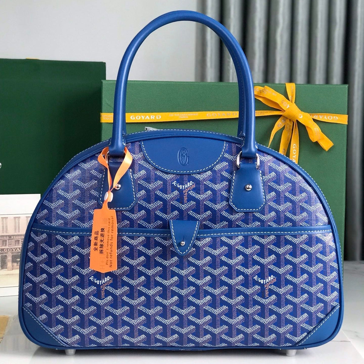 SAINT JEANNE BAG 35 IN AZURE BLUE GOYARDINE CANVAS AND CALFSKIN