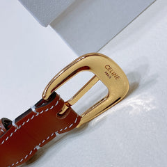 CL MINI 18 MM WESTERN BELT IN BRONZE BROWN CALFSKIN GOLD HARDWARE