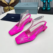 PRADA 26S SLINGBACK PUMPS 40MM IN FUCHSIA PINK SATIN CRYSTAL EMBELLISHED