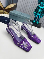 PRADA 26S SLINGBACK PUMPS 40MM IN PURPLE SATIN CRYSTAL EMBELLISHED