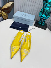 PRADA 26S POINTED TOE SLINGBACK 40MM IN YELLOW SATIN CRYSTAL EMBELLISHED