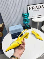 PRADA 26S POINTED TOE SLINGBACK 40MM IN YELLOW SATIN CRYSTAL EMBELLISHED