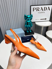 PRADA 26S POINTED TOE SLINGBACK 40MM IN ORANGE SATIN