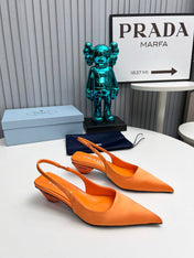 PRADA 26S POINTED TOE SLINGBACK 40MM IN ORANGE SATIN