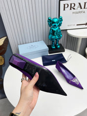 PRADA 26S POINTED TOE PUMPS 40MM IN PURPLE SATIN CRYSTAL EMBELLISHED
