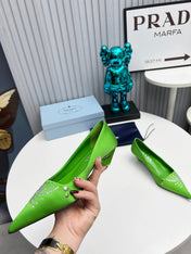 PRADA 26S POINTED TOE PUMPS 40MM IN APPLE GREEN SATIN CRYSTAL EMBELLISHED
