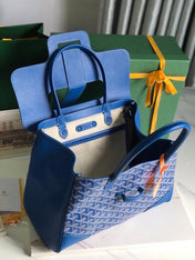 SAIGON SOUPLE BAG 34 IN CURIOUS BLUE GOYARDINE CANVAS AND CALFSKIN