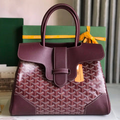 SAIGON SOUPLE BAG 34 IN BURGUNDY RED GOYARDINE CANVAS AND CALFSKIN