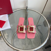 VIV' BY THE SEA LOVE METAL MULES IN PINK CALFSKIN GOLD BUCKLE