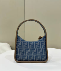 FENDI MEDIUM 27 BAG IN TRUE BLUE MONOGRAM DENIM GOLD HARDWARE