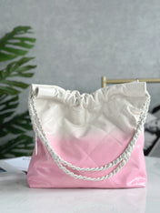 CHANEL 22 BAG 25S 37 CM IN PASTEL PINK MIX WHITE LAMBSKIN WITH WHITE HARDWARE