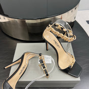 ZENITH SANDAL 10 CM IN BLACK SHINY LAMBSKIN