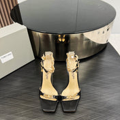 ZENITH SANDAL 10 CM IN BLACK SHINY LAMBSKIN