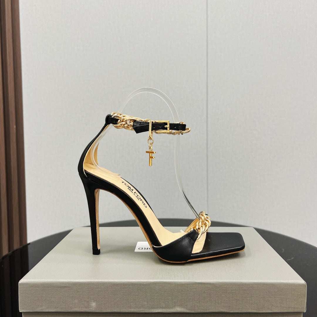 ZENITH SANDAL 10 CM IN BLACK SHINY LAMBSKIN