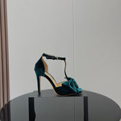 HIGH HEEL 10 SANDAL IN GREEN FOREST VELVET WITH BOW