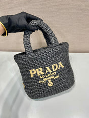 SMALL CROCHET TOTE BAG 24 IN BLACK MIX YELLOW RAFFIA