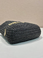 SMALL CROCHET TOTE BAG 24 IN BLACK MIX YELLOW RAFFIA