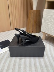 CC HIGH SLINGBACKS BLACK SATIN AND LAMBSKIN