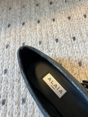 ALAIA MARY JANE SHOES IN BLACK ZP CUSTOM STRAW AND DENIM