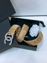 CC ELASTIC BELT 30MM IN GOLD CALFSKIN SILVER HARDWARE WITH RHINSTONES