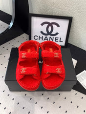 CC DAD SANDAL CRIMSON RED LAMB FUR